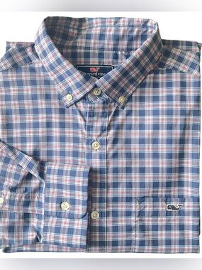 Vineyard Vines Performance Classic Fit Tucker Shirt Plaid Stretch Button Down M